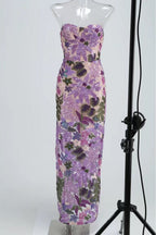 Elara Floral Sequin Embroidered Strapless Maxi Dress - Purple Flowering Girl