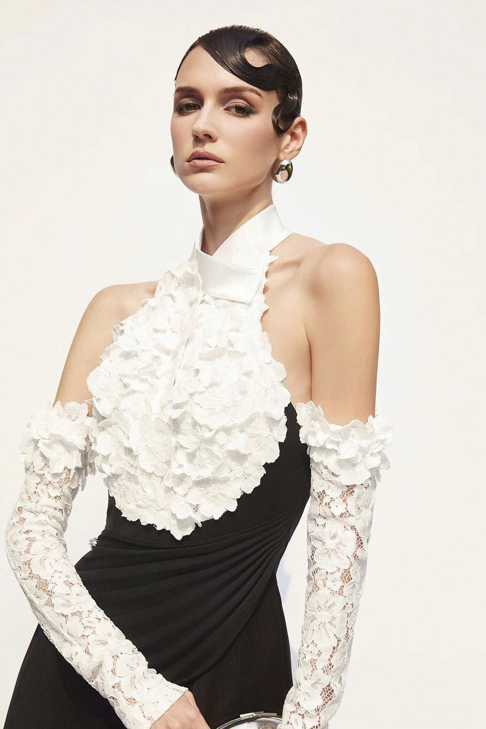 Jenny Halter-Neck 3d Flower Embroidery Backless Maxi Dress - Black Flowering Girl