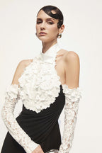 Jenny Halter-Neck 3d Flower Embroidery Backless Maxi Dress - Black Flowering Girl