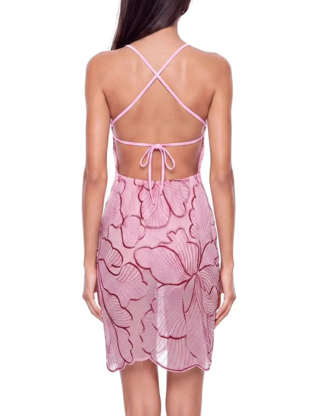 Naryxen Backless Sequin Mini Dress In Pink Flowering Girl