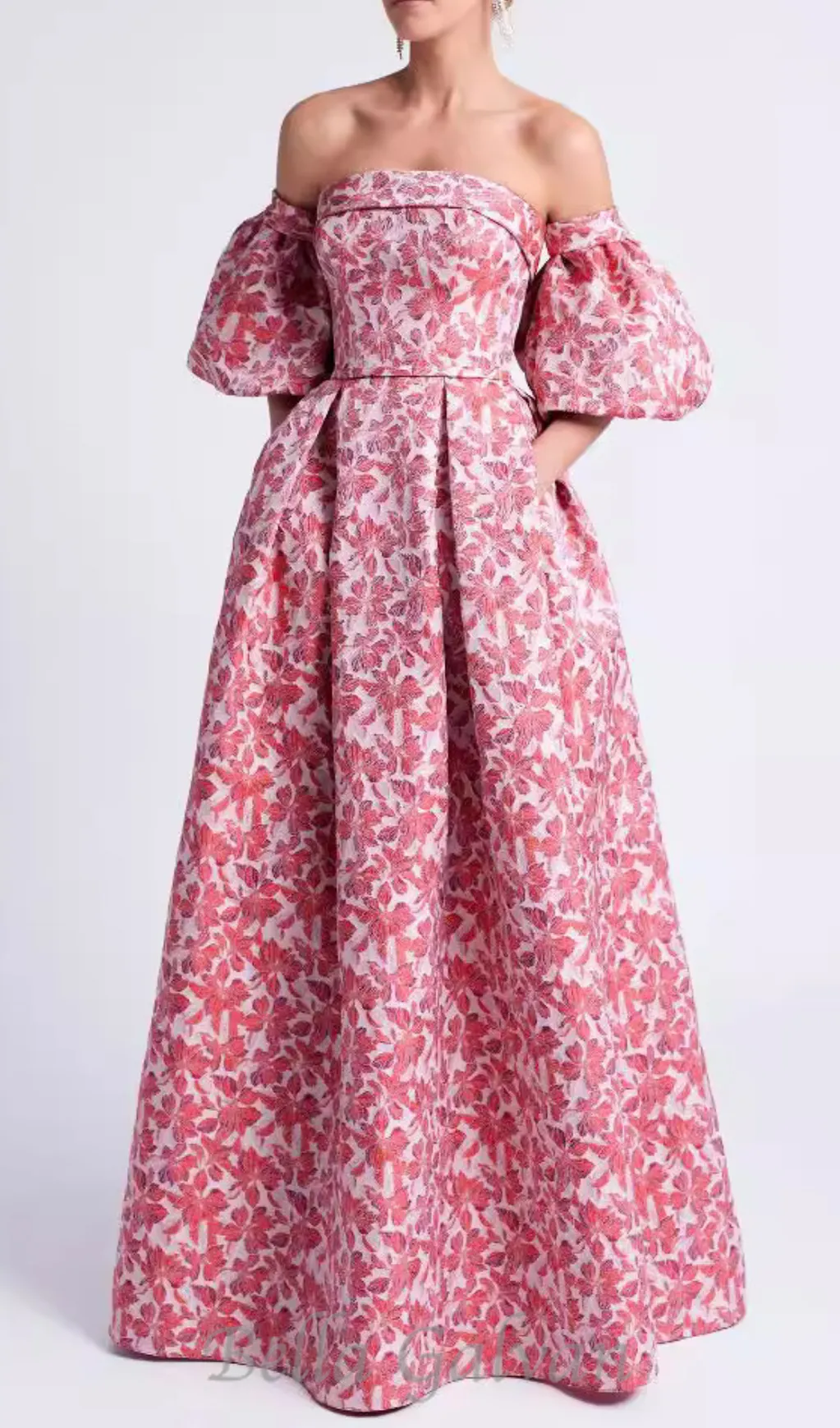 peach Printed Lantern Sleeve Maxi Dress Flowering Girl