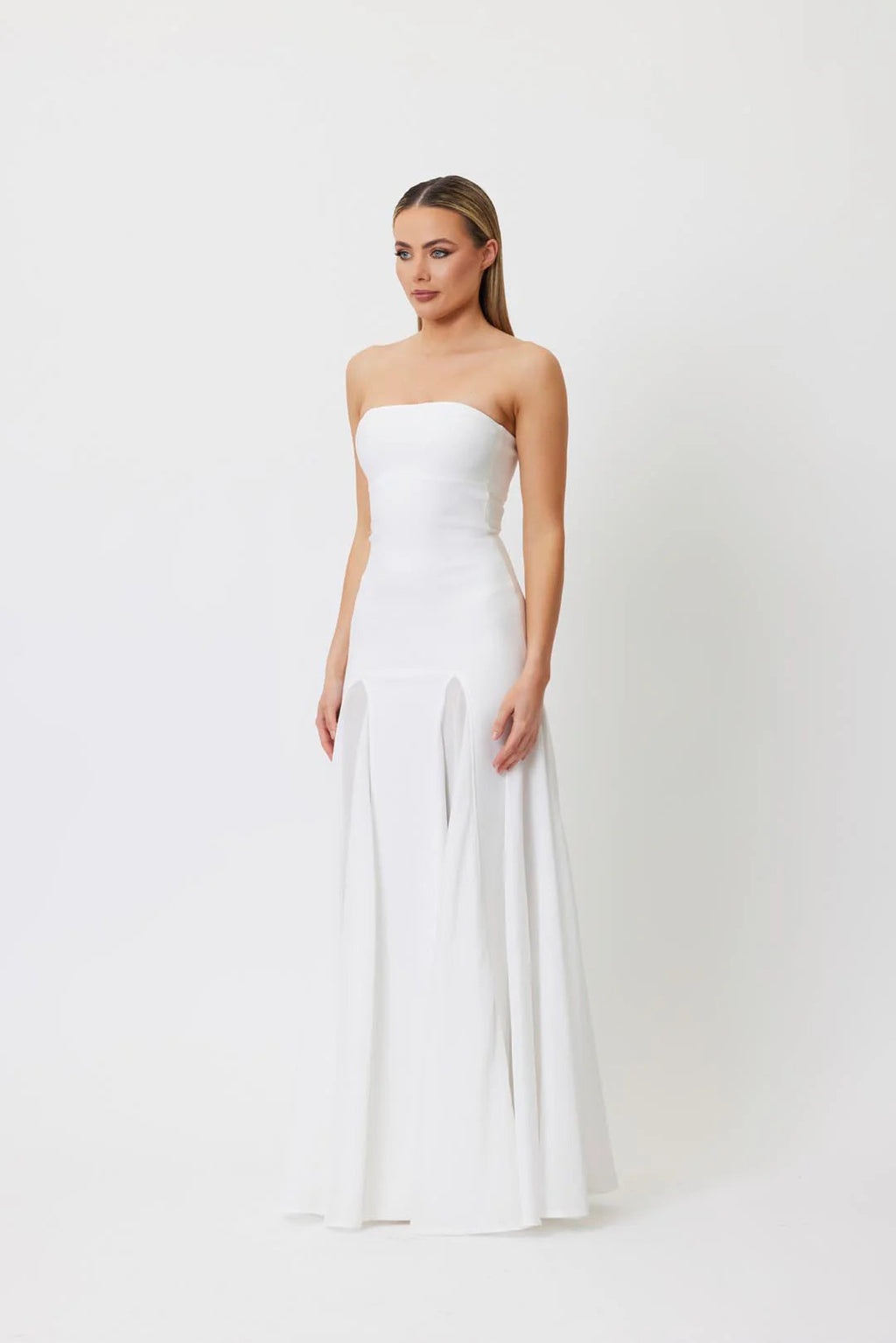 pleated trim strapless maxi dress in white Flowering Girl
