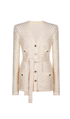 Sequin Knit v-Neck Cardigan In Beige Flowering Girl