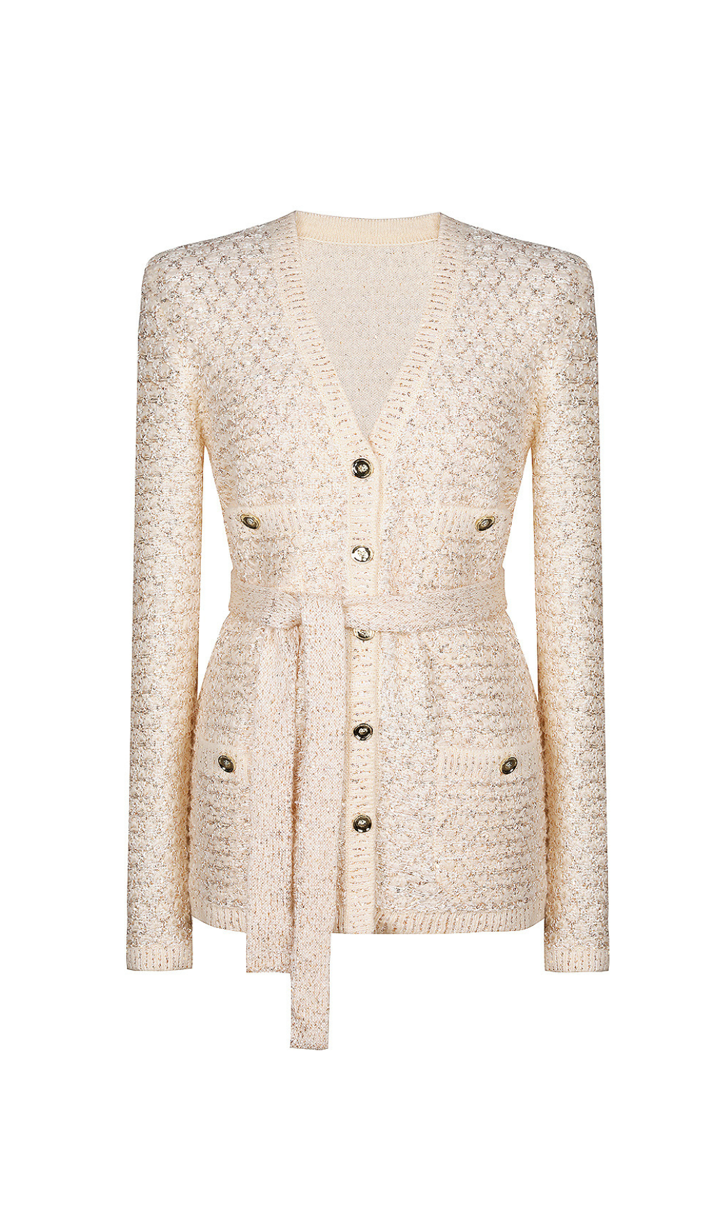 Sequin Knit v-Neck Cardigan In Beige Flowering Girl