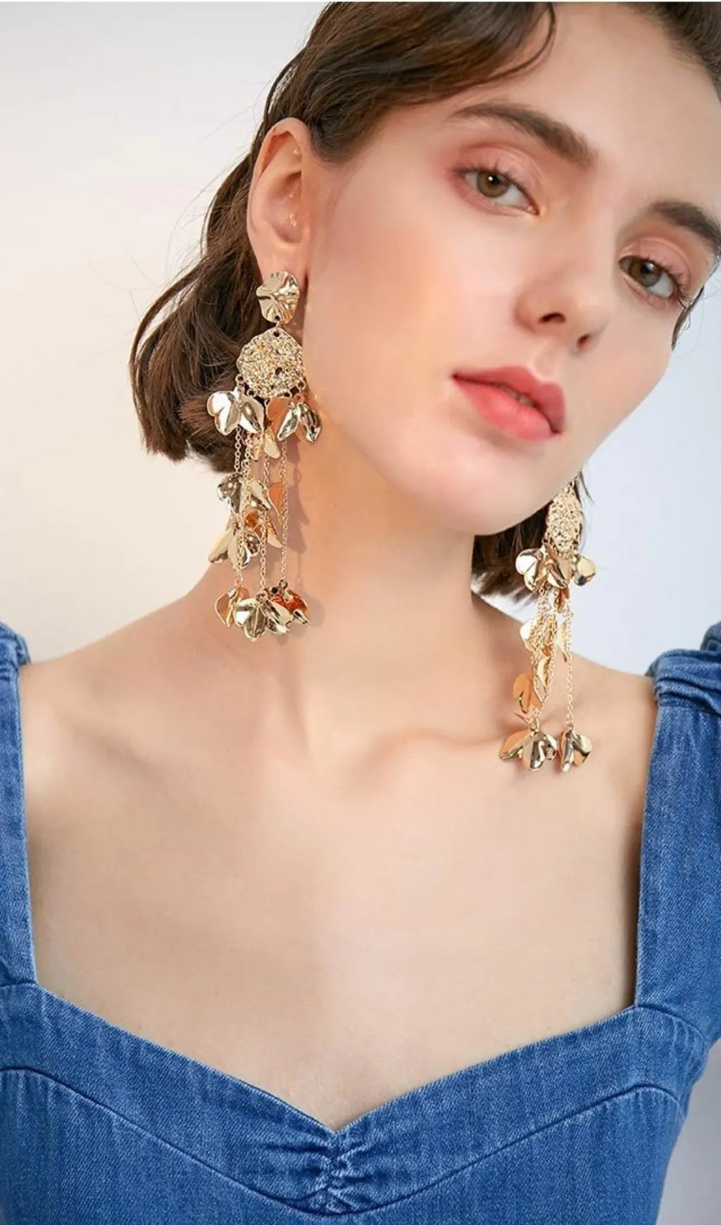 Aisling Gold Tassel Leaf Earrings Flowering Girl