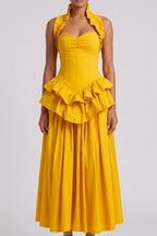 Yellow Ruffled Peplum Midi Dress Flowering Girl