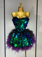 Sparkly Sequins Ruffles Backless Two Pieces Set Flowering Girl