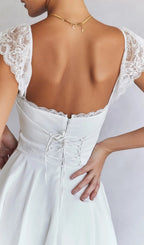 Satin Lace Mini Dress In White Flowering Girl