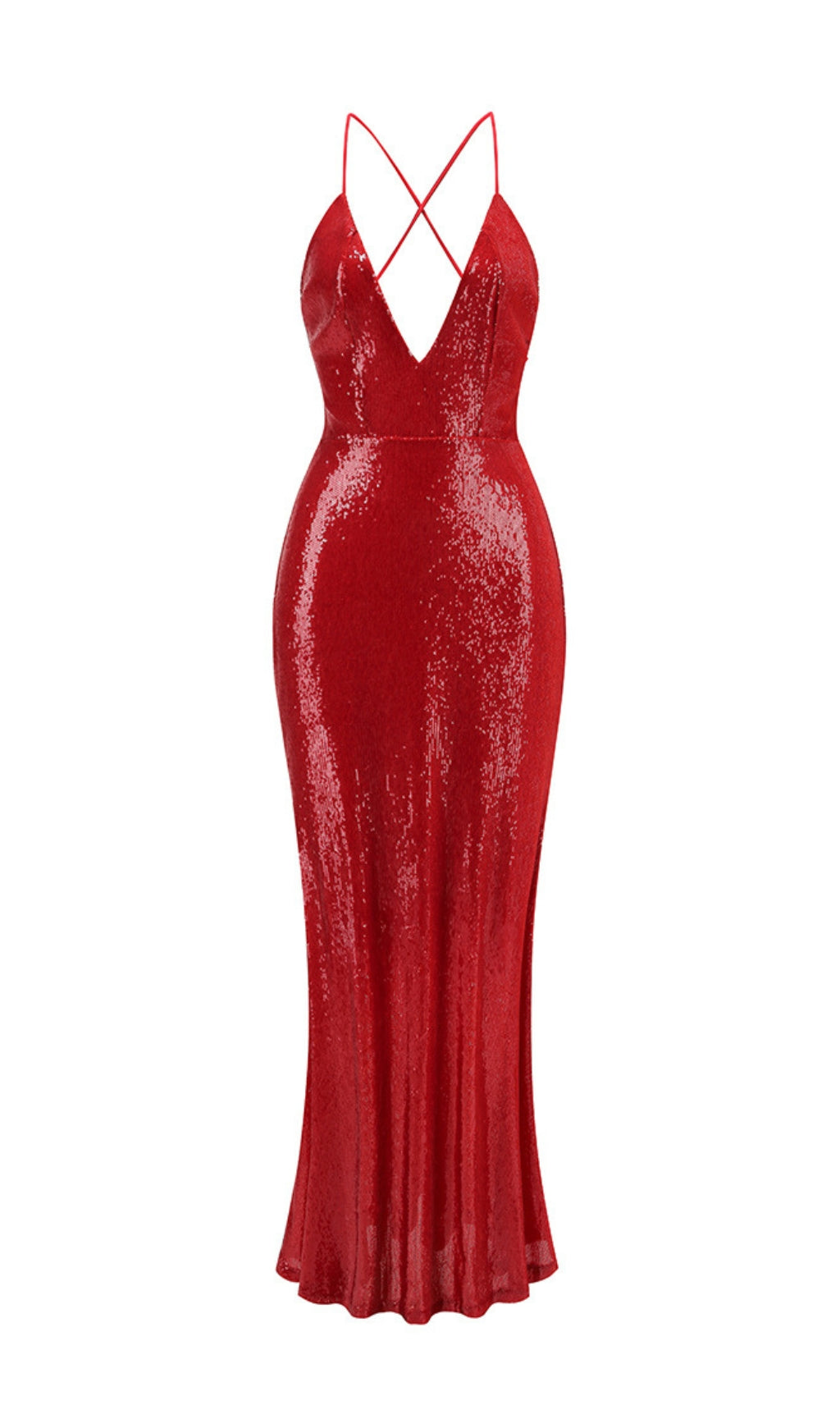 Dorona Red Sequin Backless Maxi Dress