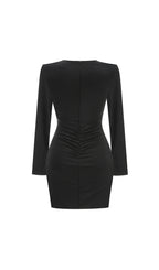 Deana Black Long Sleeve Ruched Mini Dress Flowering Girl