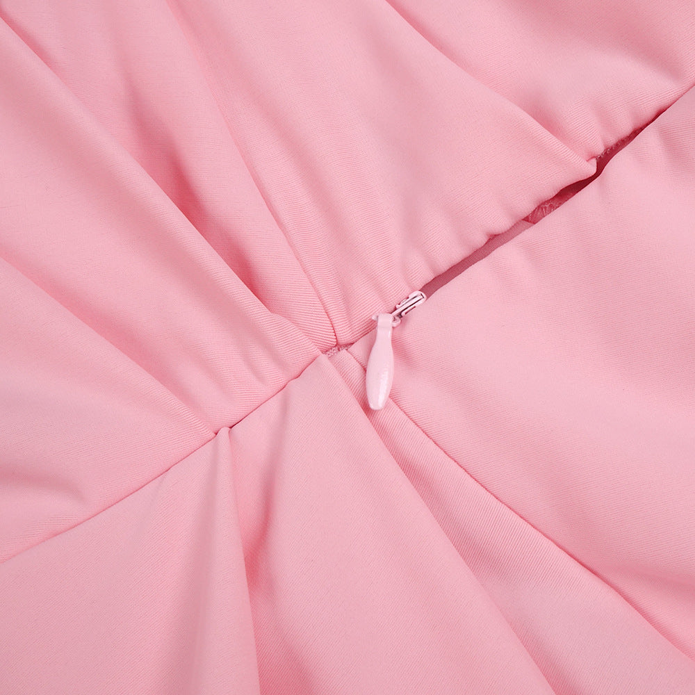 Bess One-Shoulder Slant Neck Pleated Maxi Dress In Pink Flowering Girl