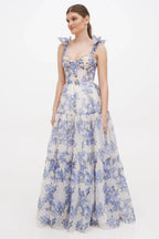 Floral Sweetheart Neck Frill Maxi Dress Flowering Girl