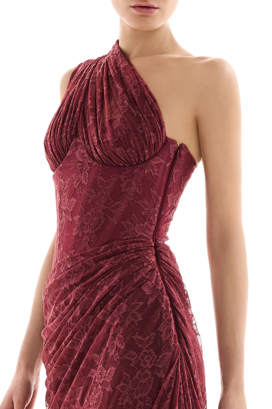 Wendy One-Shoulder Lace Maxi Dress In Burgundy Flowering Girl