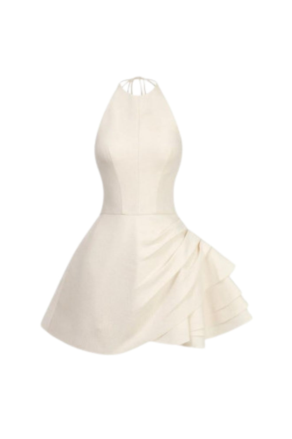 Elsa Pleated Backless Halter Mini Dress In Beige Flowering Girl