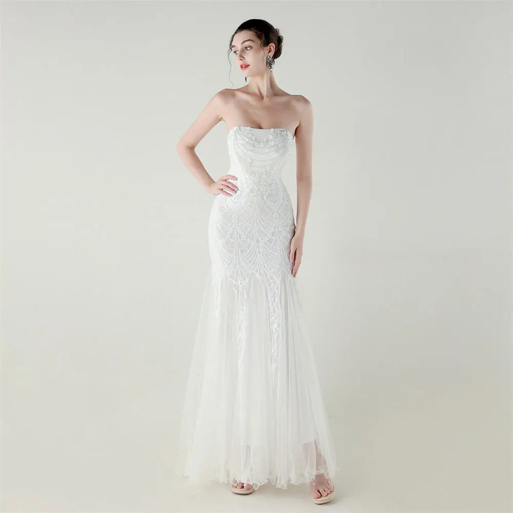 Sequin Strapless Tulle Maxi Dress Flowering Girl
