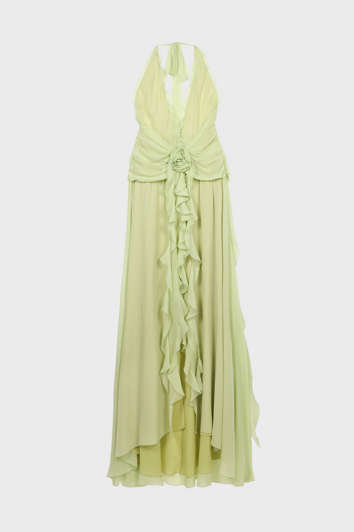 Aonaver Floral Ruffle Halter Maxi Dress in Green Flowering Girl