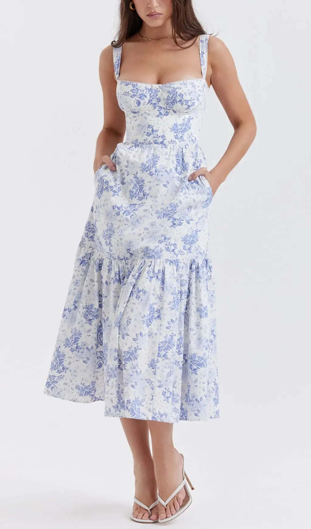 Blue Print Midi Sundress Flowering Girl