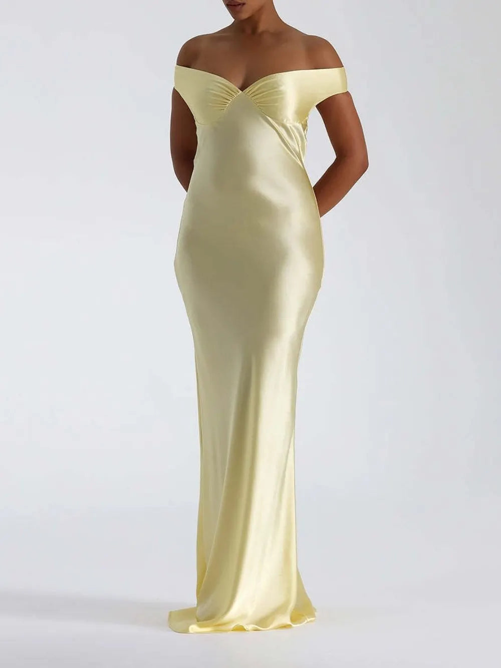 Maggy Butter Yellow Satin Maxi Dress Flowering Girl