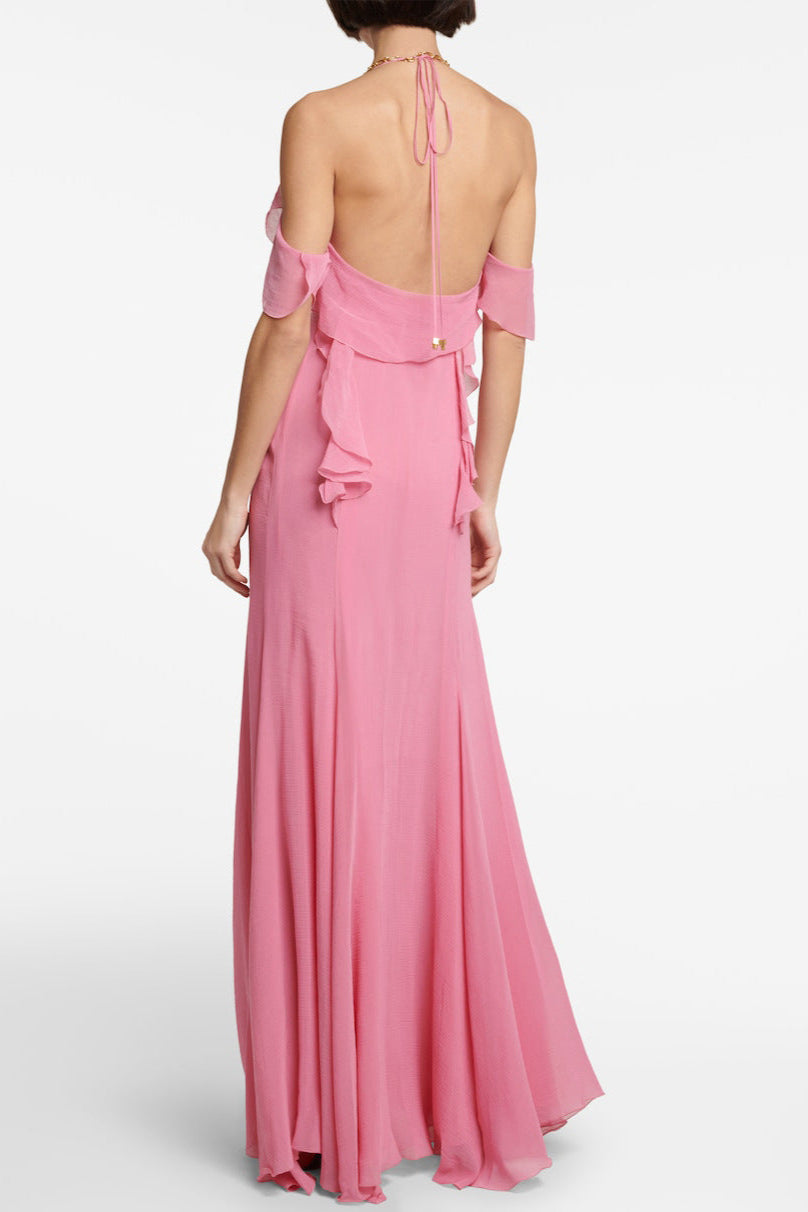 Pink Ruffle Cotton And Silk Maxi Dress Flowering Girl
