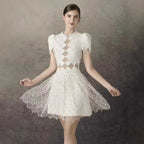 Henrietta Ivory Sequin Mini Dress With Mesh Panels Flowering Girl