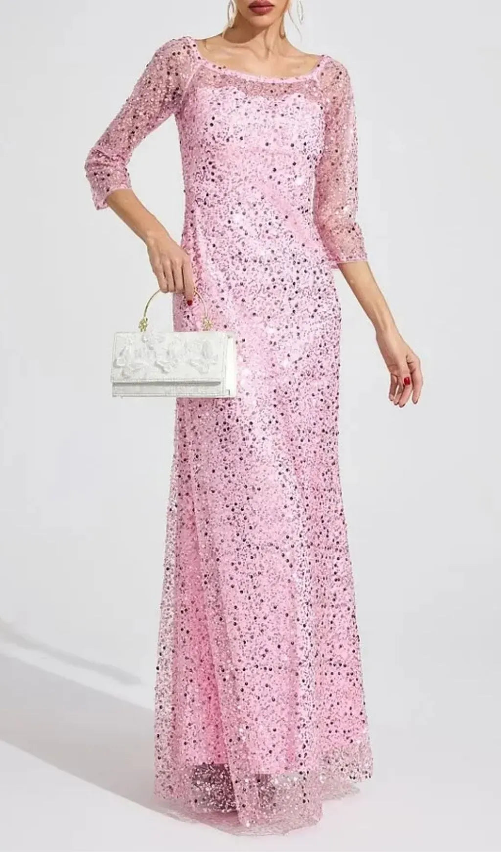 Sarah Pink Diamond Embellished Tulle Maxi Dress Flowering Girl
