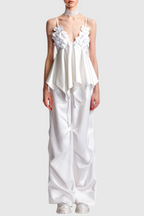Calixto Bow Ruched Top - White Flowering Girl