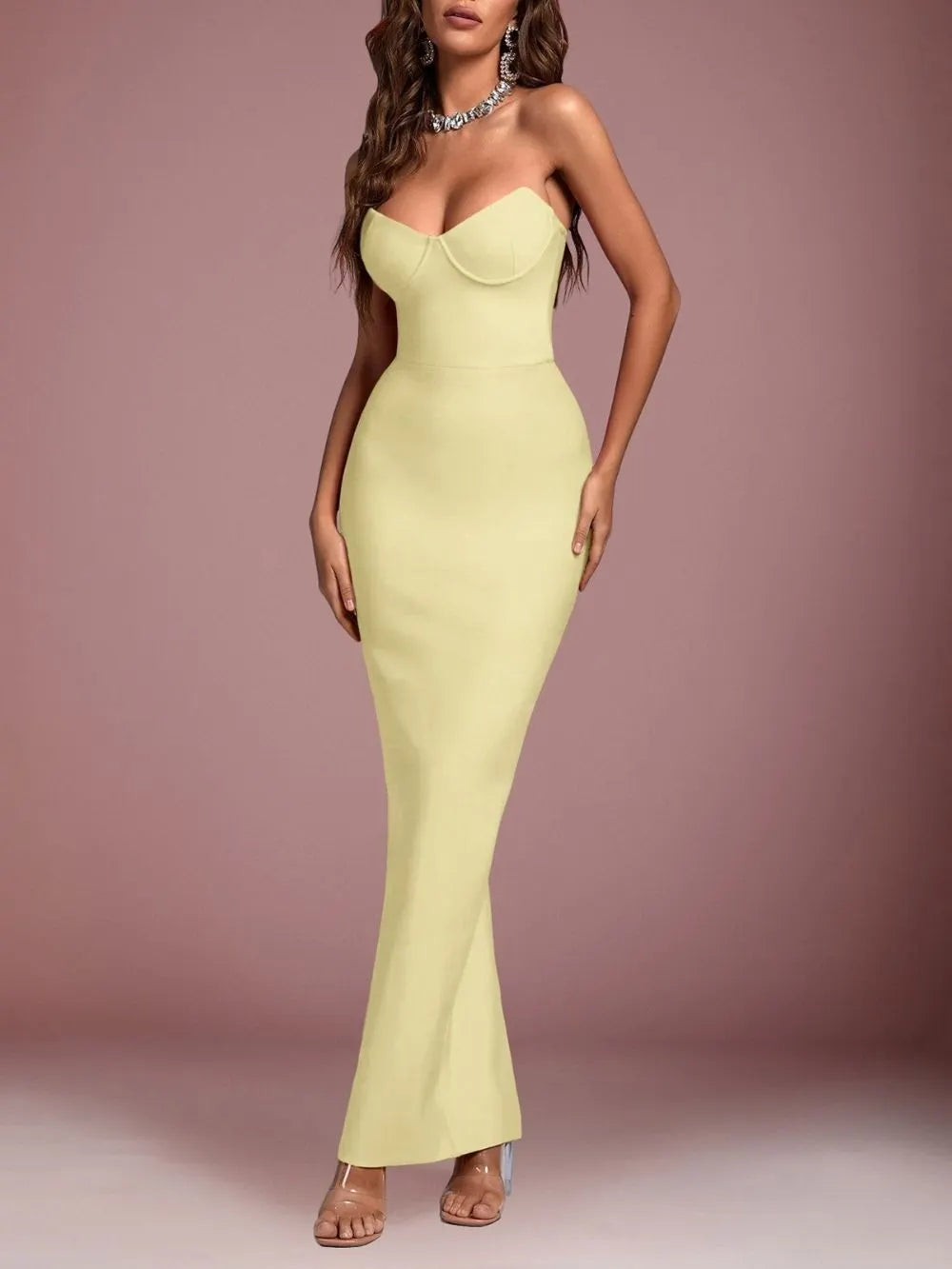Mandara Yellow Strapless Bandage Maxi Dress Flowering Girl
