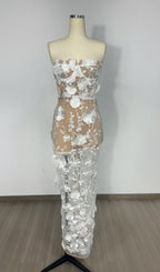 Decla White Strapless Flower Maxi Dress Flowering Girl