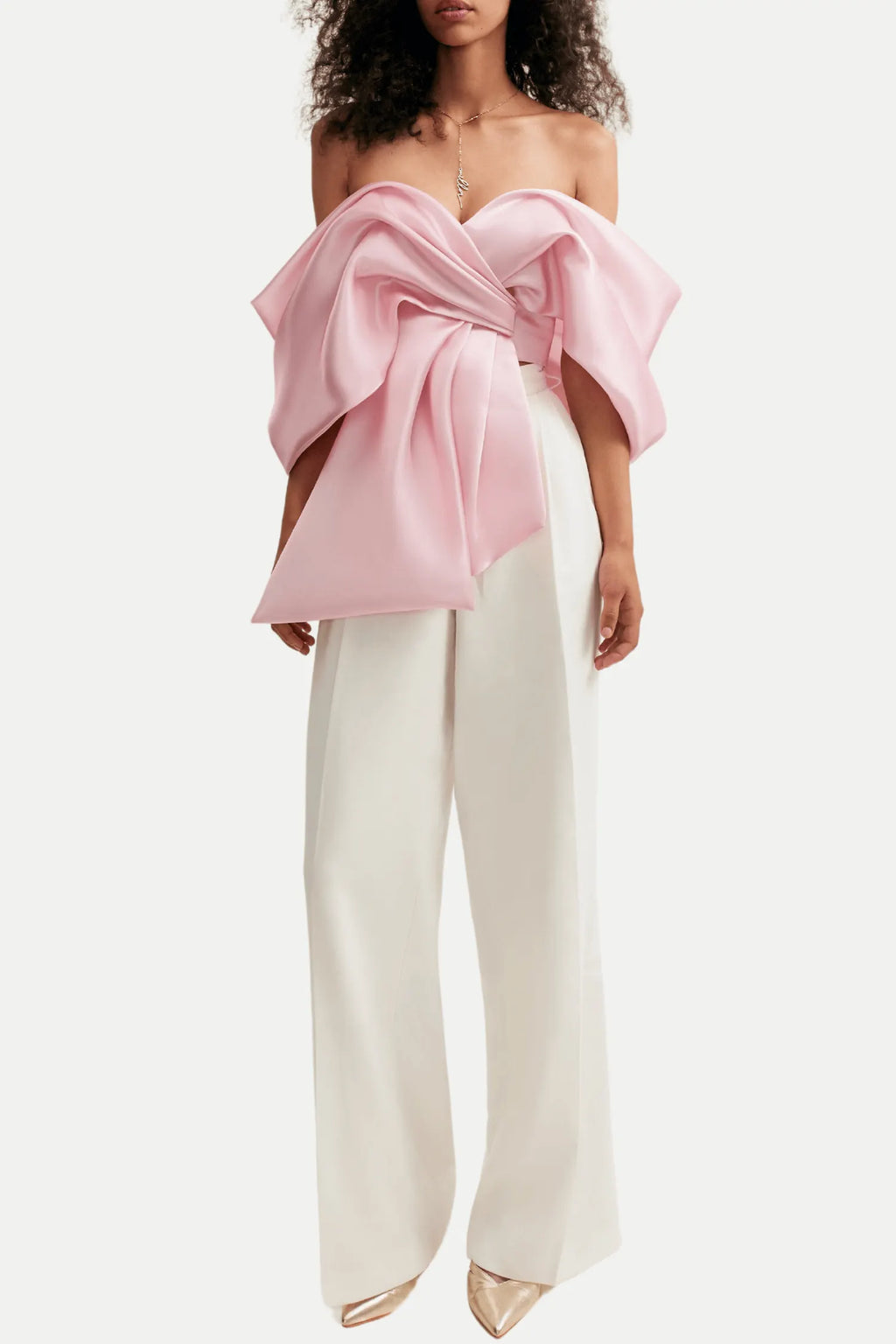 Samira Bow Cross Off Shoulder Satin Top Flowering Girl