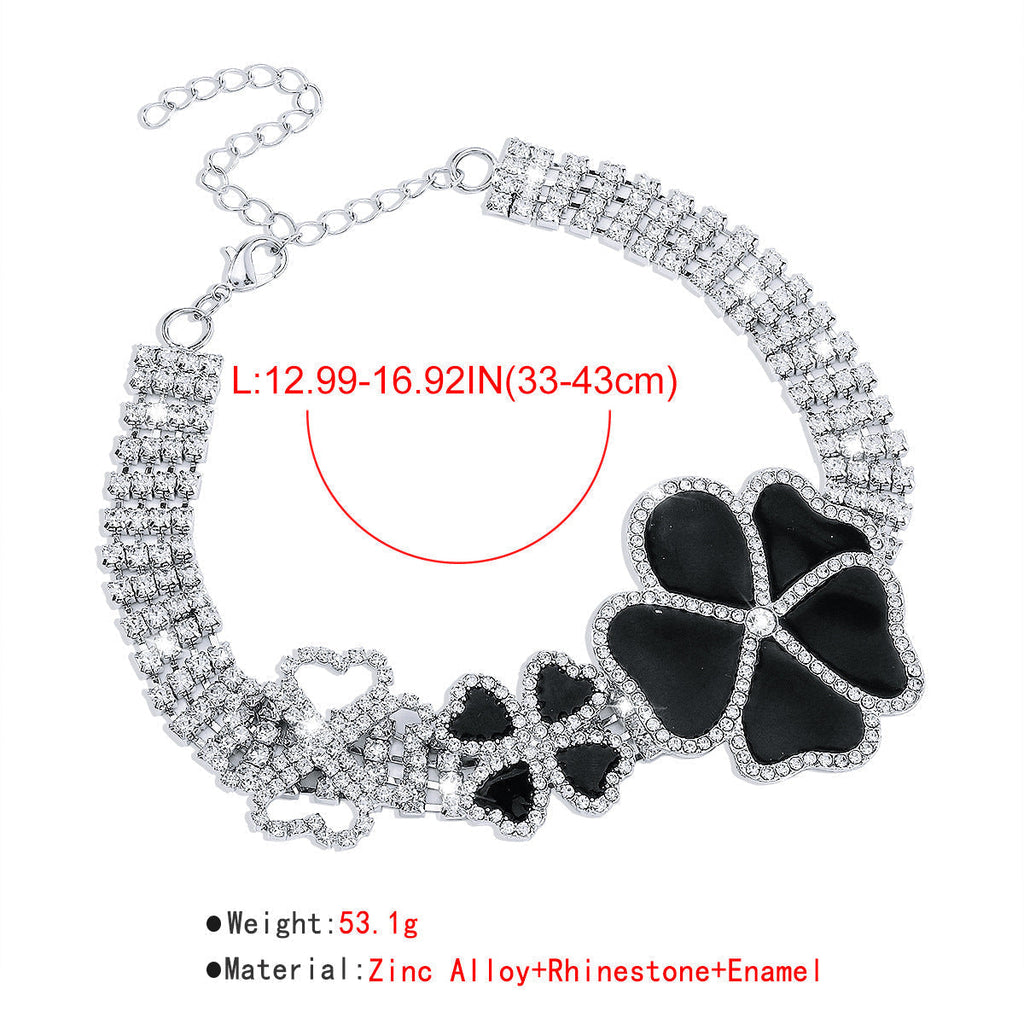 Geometric Flower Rhinestone Choker Flowering Girl