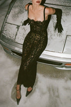 Freda Lace Corset Maxi Dress In Black Flowering Girl