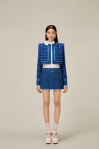 Cathy patchwork Tweed Jacket in blue Flowering Girl