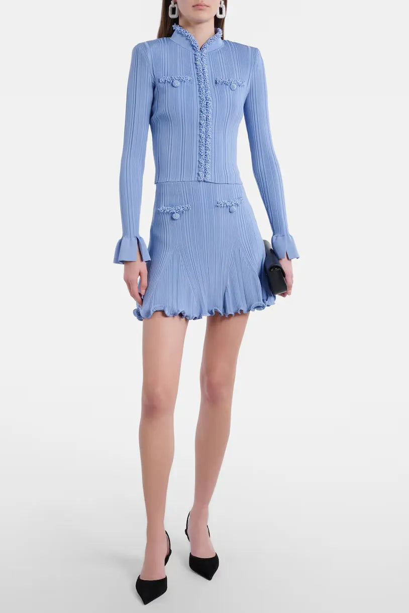Polly Blue Beaded Knit Blouse & Skirt Set Flowering Girl