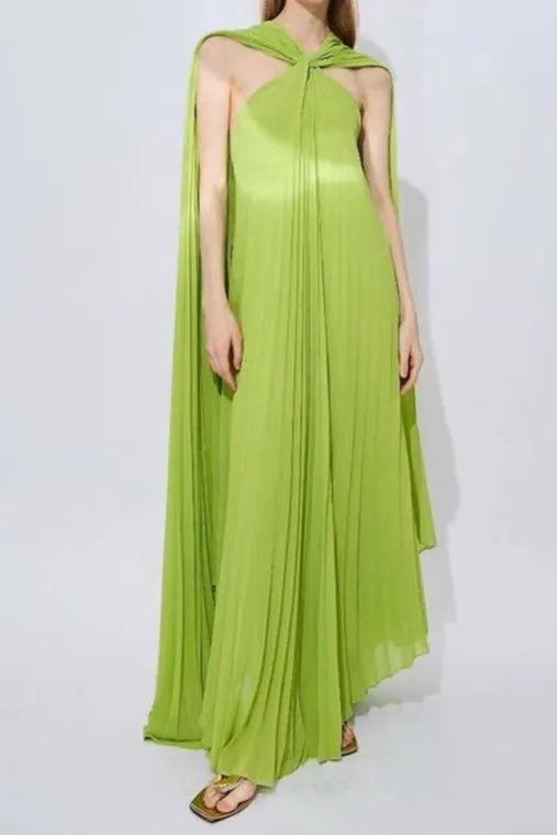 Alyssa Pleated Grass Green Maxi Dress Flowering Girl