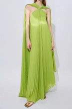 Alyssa Pleated Grass Green Maxi Dress Flowering Girl