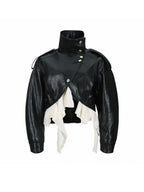 Maysa Black PU Leather Ruffle Jacket Flowering Girl