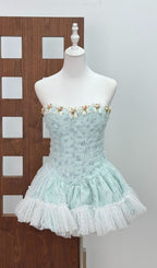 Jaylynn Blue Floral Corset Mini Dress Flowering Girl