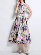 Maicy Purple Sleeveless Floral Midi Dress Flowering Girl