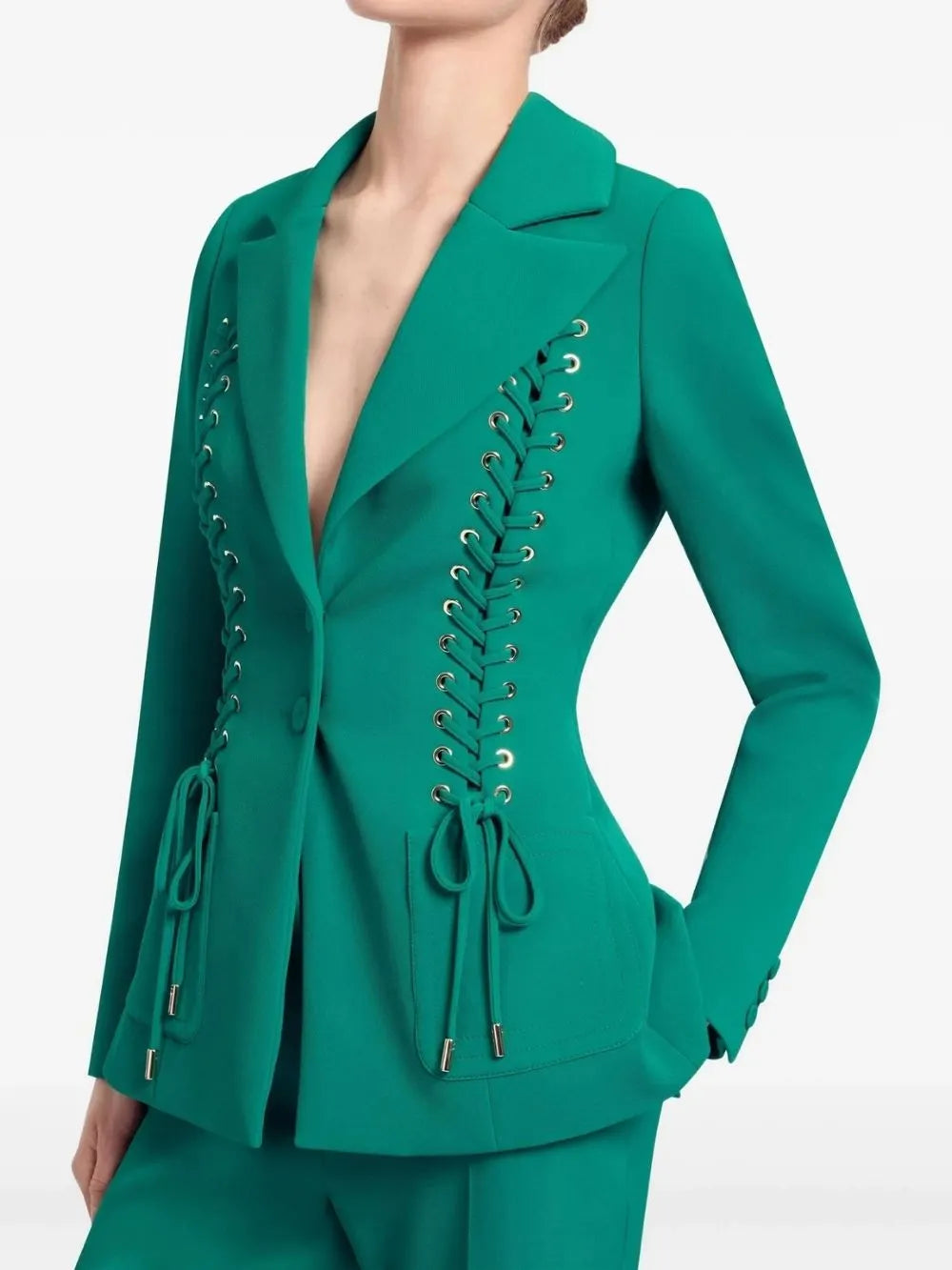 Malala Green Lace-Up Blazer Set Flowering Girl