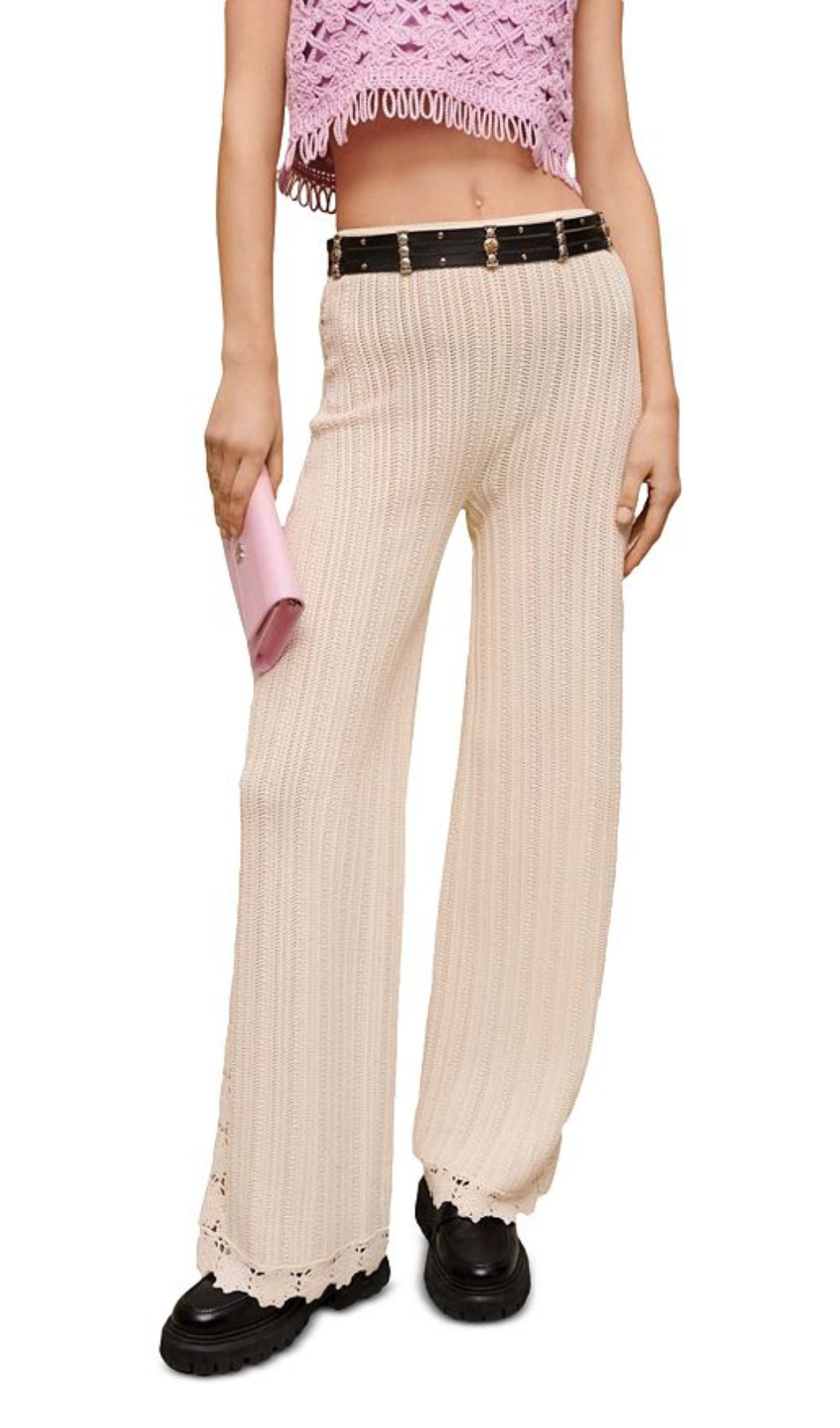 CRCHET TRIM KNIT PANTS Flowering Girl