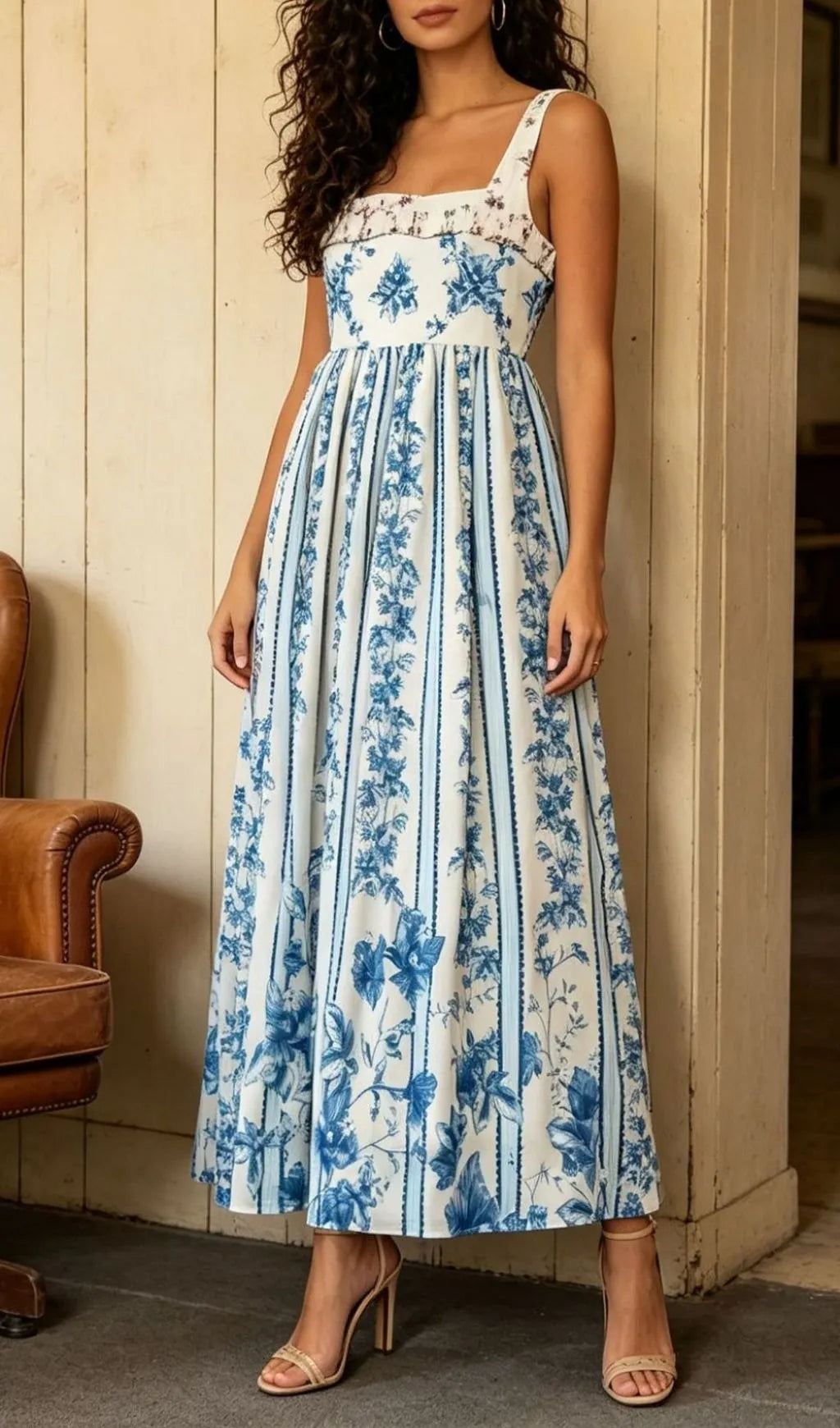 Libra Blue Printed Maxi Dress Flowering Girl
