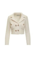 CREAM SEQUIN TEXTURED KNIT JACKET Flowering Girl