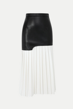Zenobia Pleated Leather Midi Skirt - White Flowering Girl