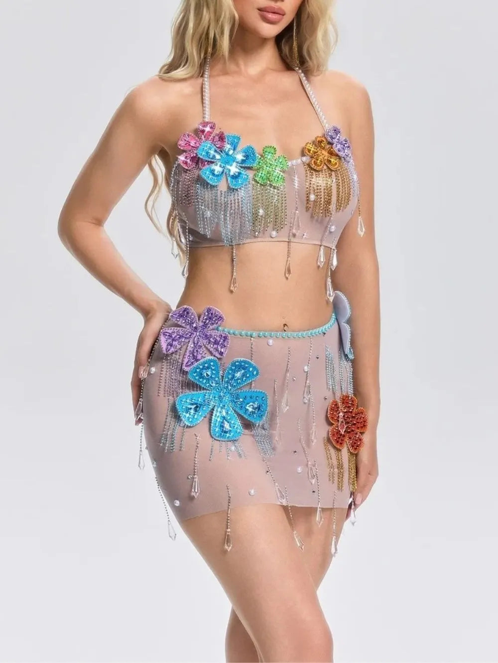 Florissa Flower Pearl Mesh Skirt Set Flowering Girl