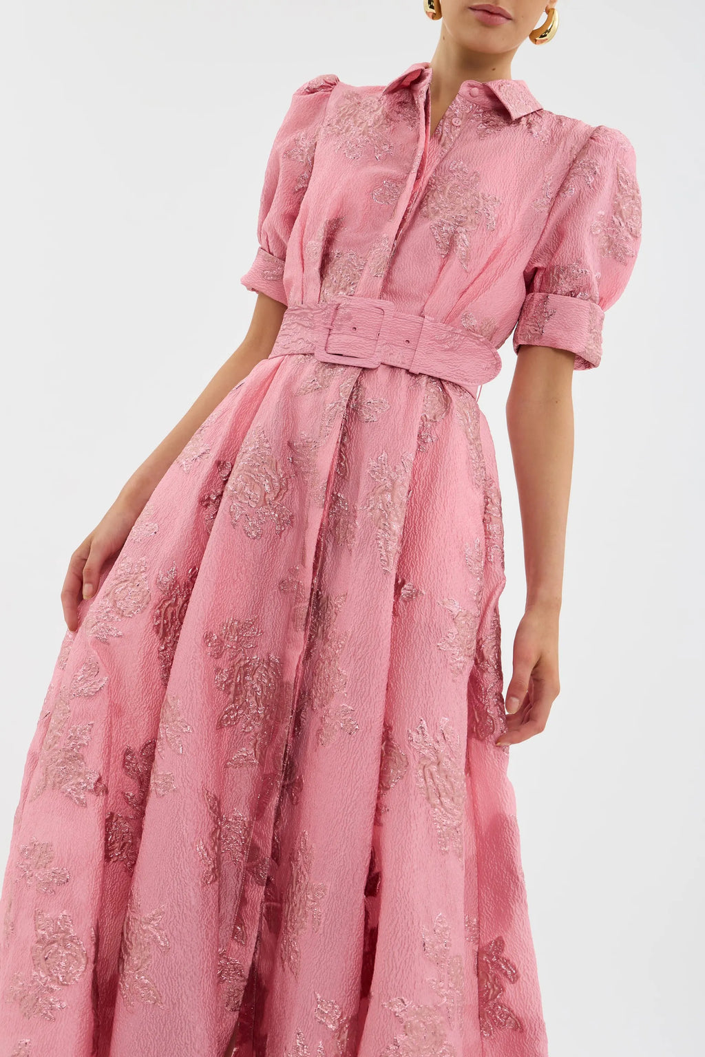 Annette Floral Embellished Button Gown In Pink Flowering Girl