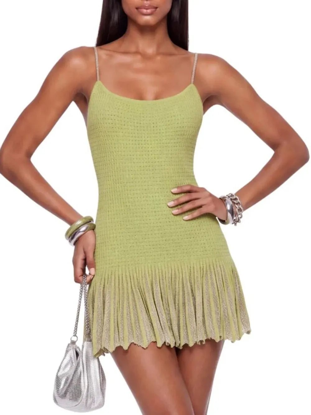 Myrox Spaghetti Knit Ruffle Mini Dress Flowering Girl