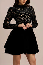 Setlla Long Sleeve Hollow Velvet Mini Dress Flowering Girl