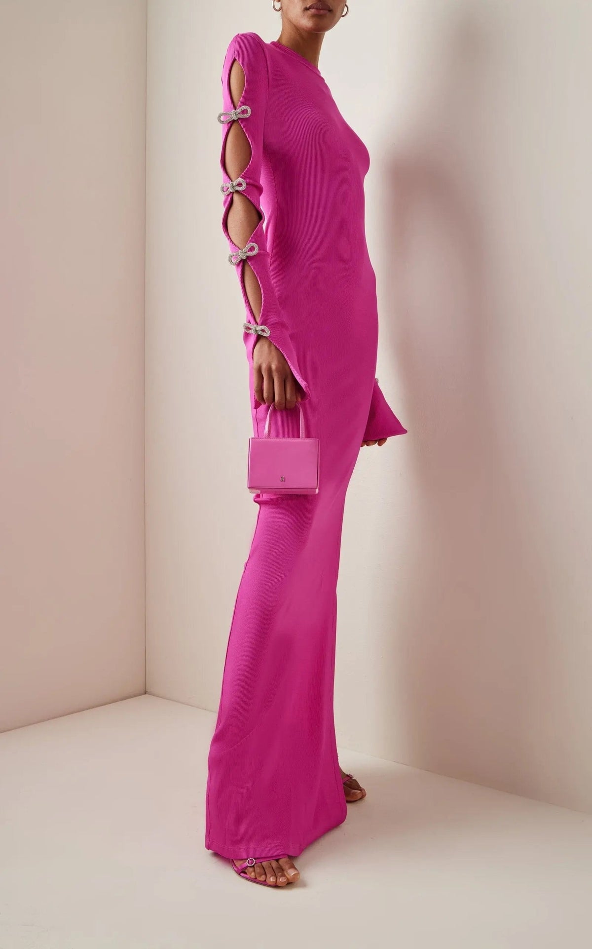 Bandage Cut Out Maxi Dress In Pink Flowering Girl