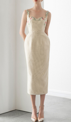 Alessandria Machine Embroidery Strap Hip Midi Dress Flowering Girl
