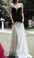 Lejla Strapless Black White Patchwork Maxi Dress Flowering Girl